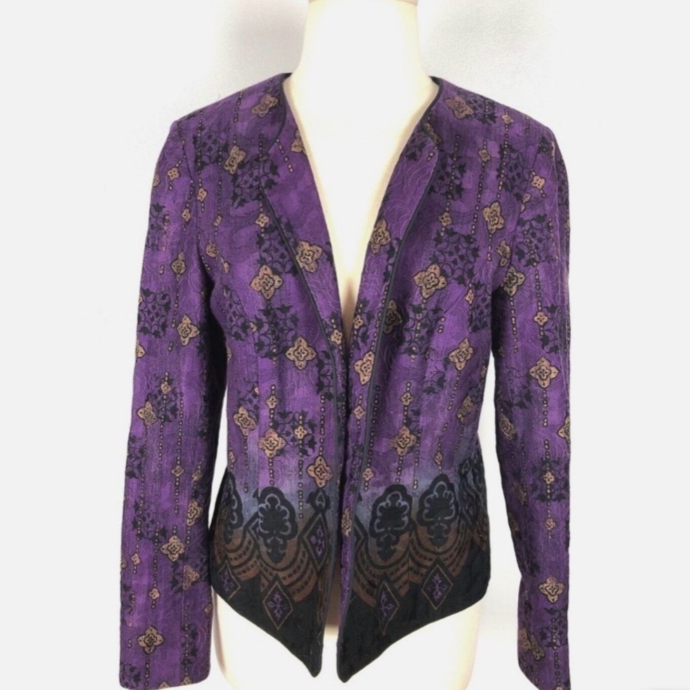 Coldwater Creek Purple and Black Brocade Jacket 100% cotton
